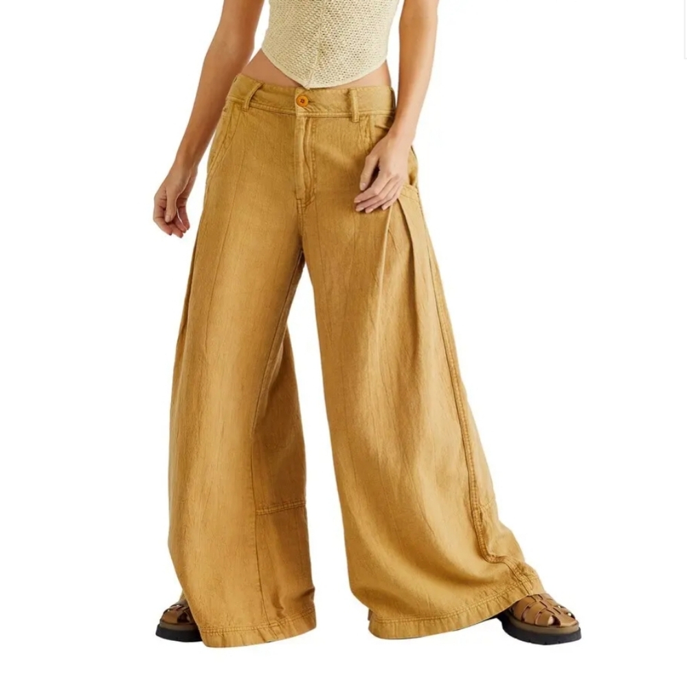 Free People Out Of Touch Wide Leg Linen Cotton Blend Pants